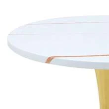 Round 60cm Side Table / Small Dining Table Made Of MDF: Tabletop With High-Quality Thermoforming Technology, White Grain Look, Golden Support Leg – Perfect For European Living Spaces. - 金色 - 查看 8