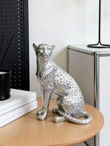 1pc Leopard Statue Decorative Figurine, Retro Style Resin Crafts For Decoration In Study, Foyer, Office, Hotel - Gold - View 11