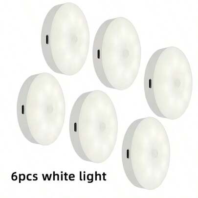 "Bộ 3/Bộ 6 đèn ngủ LED cảm biến chuyển động! Sạc USB với mặt sau có nam châm. Lắp đặt không cần khoan, pin tích hợp. Dùng cho tủ quần áo, nhà bếp, cầu thang, kệ."
