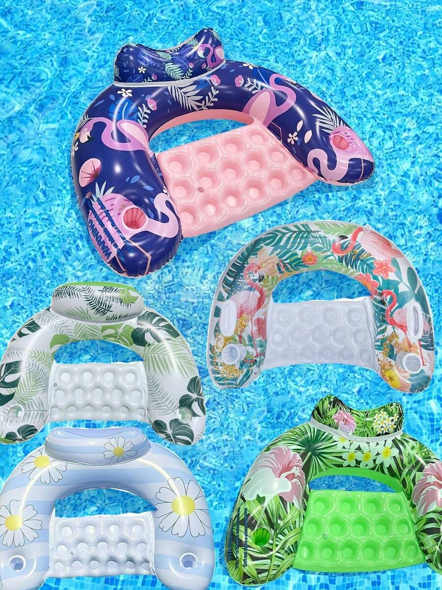 枫叶图案充气U型漂浮椅，简易水上休闲漂浮床，枫叶PVC充气漂浮床，带2个杯架的充气水上漂浮椅，可折叠枫叶U型漂浮床，水上休闲椅，泳池派对，沙滩娱乐