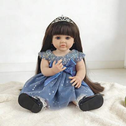 22-Inch Lifelike Princess Doll Soft Vinyl, Long Hair Reborn Doll, Crown & Accessories Set Can Sit & Stand,Ideal For Birthday Christmas Gifts&Collectors