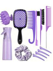 12pcs/Hair Care Brush Combination And Continuous Spray Bottle (6.8oz/200ml) And Edge Brush Mousetail Comb Styling Brush Set, Suitable For Smoothing Hair Style, Styling, Cleaning, Hair Salon, Back To School Travel Holiday Necessities, Women's Hair Accessories, Combs, Hair Brushes, Edge Brushes, Hair Combs, Hair Combs, Hair Brush Combinations, Mini Hair Brushes, Knot Removing Brushes, Hair Brush Series, Hair, Accessories, Hair Care Products, Hair Care Tools, Hair Care Products, Hair Care, Curling,Summer,Festival,Party - Multicolor - View 14