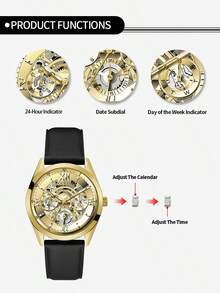 Guess 1 Đồng hồ thạch anh dành cho nam, GW0389G2, Dây da, Hiển thị ngày, Kiểu dáng nam tính, Phong cách sang trọng nhẹ nhàng, Đồng hồ cơ, Phụ kiện thời trang dành cho nam, Thích hợp để đeo hàng ngày, Làm quà tặng cho anh ấy/cô ấy, Ngày của cha, Ngày kỷ niệm, Quà sinh nhật, Quà tặng bạn trai. - Vàng - Xem 7