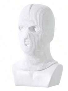 1pc Unisex Winter Warm Three-Hole Knitted Balaclava Face Mask, Windproof Cold-Proof Thick Full Face Cover Hat - Wool Cap - View 3