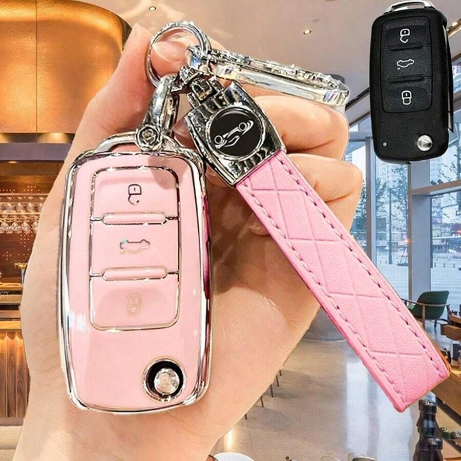 Car Key Holder With Classic PU Keychain, Car Key Protector, Protect Your Car Key, Suitable For Lavida, Golf Smart Remote Key