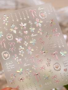 1 miếng dán móng tay hình hoa bướm, macaron 5D ngọc trai, tinh tế, dễ thương, nơ ruy băng dài, hình trái tim, tự dính, dùng trang trí móng tay. - Nhiều màu - Xem 4