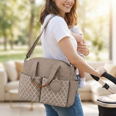Nuova borsa a spalla con stampa geometrica, borsa fasciatoio per la mamma e il bambino da viaggio, borsa da mamma per uso esterno