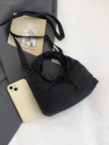 Tas Tangan Nylon dengan Dekorasi Pita Lucu, Penutup Magnetik, Tas Bahu & Selempang untuk Wanita, Cocok untuk Belanja, Bepergian, dan Penggunaan Sehari-hari - Hitam - View 3