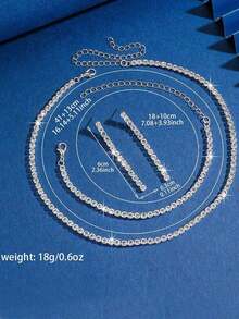 1条项链+1条手链+2副耳环，奢华水钻晚礼服首饰套装 - 銀色 - 查看 3