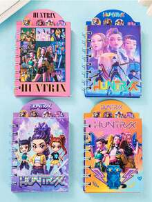 新款4款K-POP卡通螺旋笔记本，恶魔猎人可爱动漫人物图案，便携式80页笔记本日记本，儿童奖励文具书写工具（螺旋颜色随机），节日礼物 - 彩色 - 查看 2