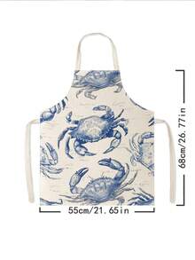 1pc, Fish Crab Lobster Pattern Polyester Apron, Suitable For Cooking, Baking, And Gardening - Can Be Used As Attire For The Kitchen And Dining - Multicolor - View 7
