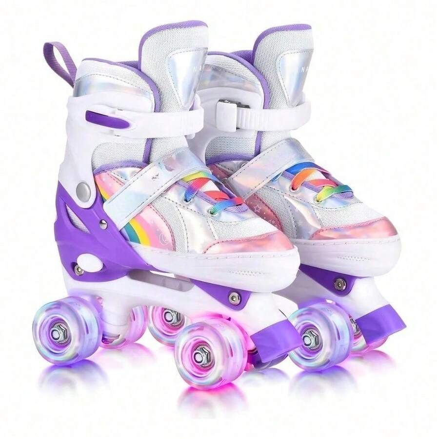 Patines de 4 Ruedas Ajustables para Niño y Niña con Luces LED | Color Rosa | Talla S (18.5-21.5cm) | Ruedas de 5.2 cm - Púrpura-A - Ver 1