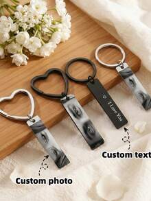 1 pieza Llavero personalizado con foto de ojo, llavero de acero inoxidable con diseño de ojo en forma de corazón, regalo personalizado para su novio, regalo para relación a distancia - Llavero personalizado con estampado de ojos - Ver 1