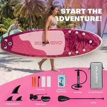 10.6' Inflatable Paddle Board With Exceptional Load Capacity, Complete With SUP Accessories, 3 Removable Fins, And 3-Piece Adjustable Single Paddle. This Non-Slip Adult Paddleboard Comes In A Variety Of Designs And Sizes And Is Suitable For A Wide Range Of Activities. - Pink Plants - View 4