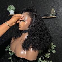 Kinky Curly Bob Human Hair Wig Pre Plucked 13x4 Front Transparent Lace Glueless Peruvain Remy Hair Curly Human Hair Bob Wigs For Women And Girls - Natural Black - 查看 1