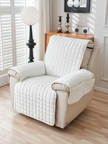 1/2pcs Modern Flannel Quilted Recliner Slipcover, Non-Slip Pet Friendly All Season Universal Sofa Cover - Beige Single Seat - View 10