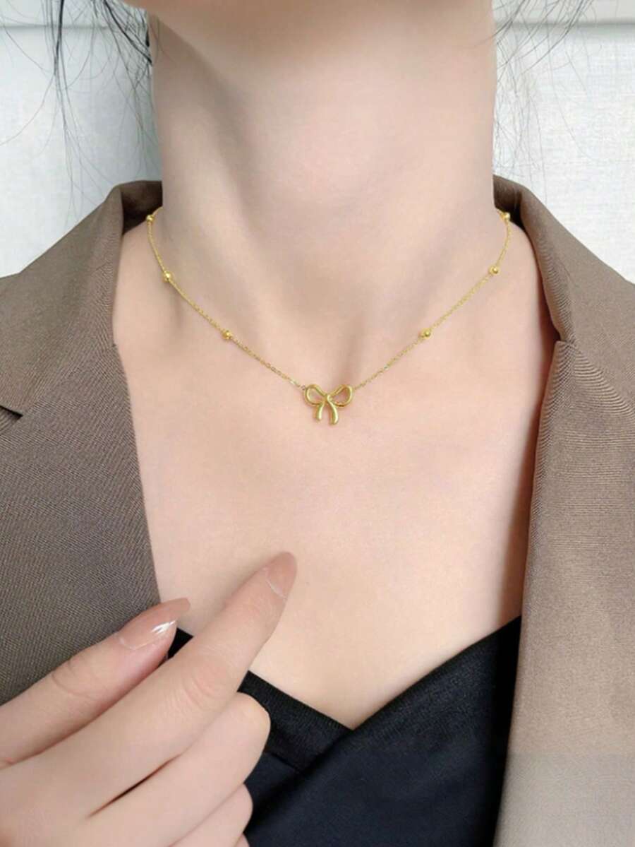 1 chiếc vòng cổ nơ tối giản thời trang dành cho nữ, thiết kế đa năng, vòng cổ ôm sát tinh tế và sang trọng. - Vàng 2 - Xem 1