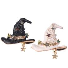 1件装 时尚新款女士胸针 高端精致感万圣节女巫帽合金饰品胸针 个性化镶钻星星魔法帽徽章配饰 - 彩色 - 查看 1