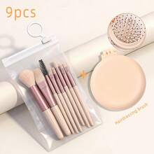 Bộ 9 cọ và lược trang điểm cầm tay, cọ trang điểm sợi tổng hợp chất lượng cao + lược tròn mini gấp gọn, kiểu dáng Macaron tối giản màu nude, kèm túi đựng trong suốt, thích hợp cho trang điểm hàng ngày và du lịch. - Nhiều màu - Xem 11