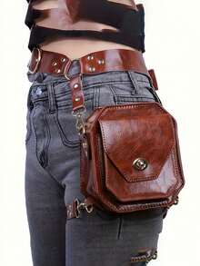 Punk Retro PU Waist Bag, Casual Square Fanny Pack, Multi-Function Outdoor Leg Bag & Phone Pouch - Multicolor - View 3