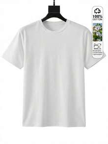 Áo thun cổ tròn tay ngắn 100% cotton, màu trơn, mềm mại và thoải mái, hoàn hảo cho trang phục thường ngày mùa hè. Màu trắng. - trắng - Xem 2