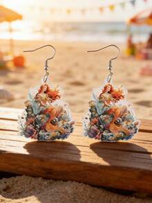 1 Pair Summer Mermaid Princess Style Acrylic Pendant Earrings, Adding Fashionable Charm To Women's Daily Outfits. Ideal For Beach Vacation And Parties, A Perfect Gift For Female Friends, Sisters, Graduation Or Birthday - Multicolor - View 12