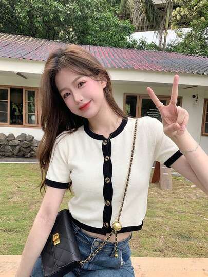 女士轻薄开衫，夏季新款，短款修身简约针织上衣