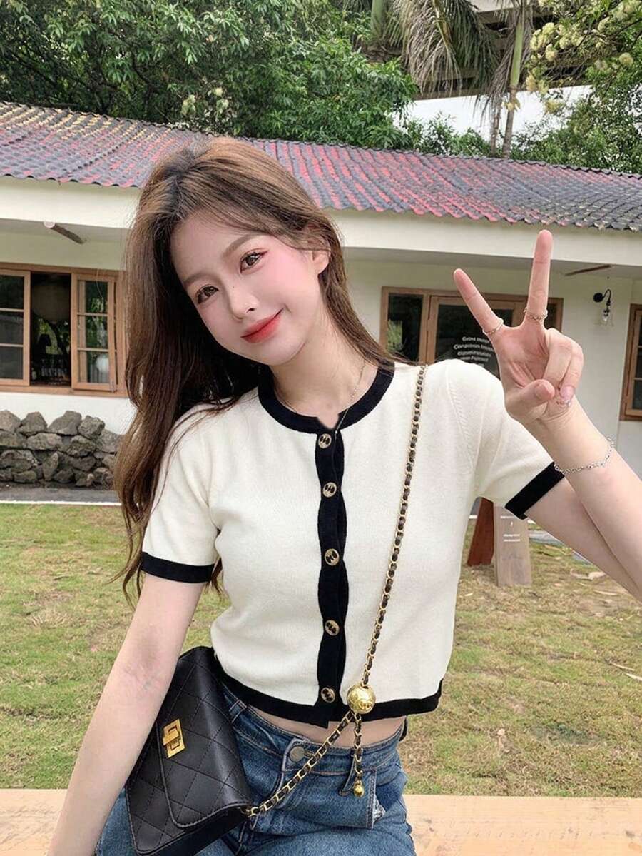 Áo khoác cardigan mỏng nhẹ dành cho nữ, thiết kế mùa hè mới, áo dệt kim ngắn ôm sát tối giản. - trắng - Xem 1