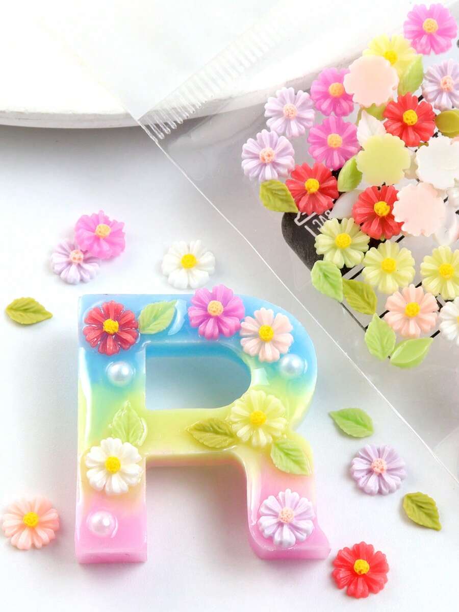 30个3D树脂花朵装饰品，8毫米彩色迷你花朵环氧树脂DIY工艺材料，适用于发夹、相框、耳环、珠宝制作配件、DIY钥匙扣