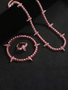 Bộ nhẫn choker đính đá vàng hồng hình gai nhọn và dây chuyền tennis đính đá. - Vòng cổ gai nhọn sáng bóng - Xem 11