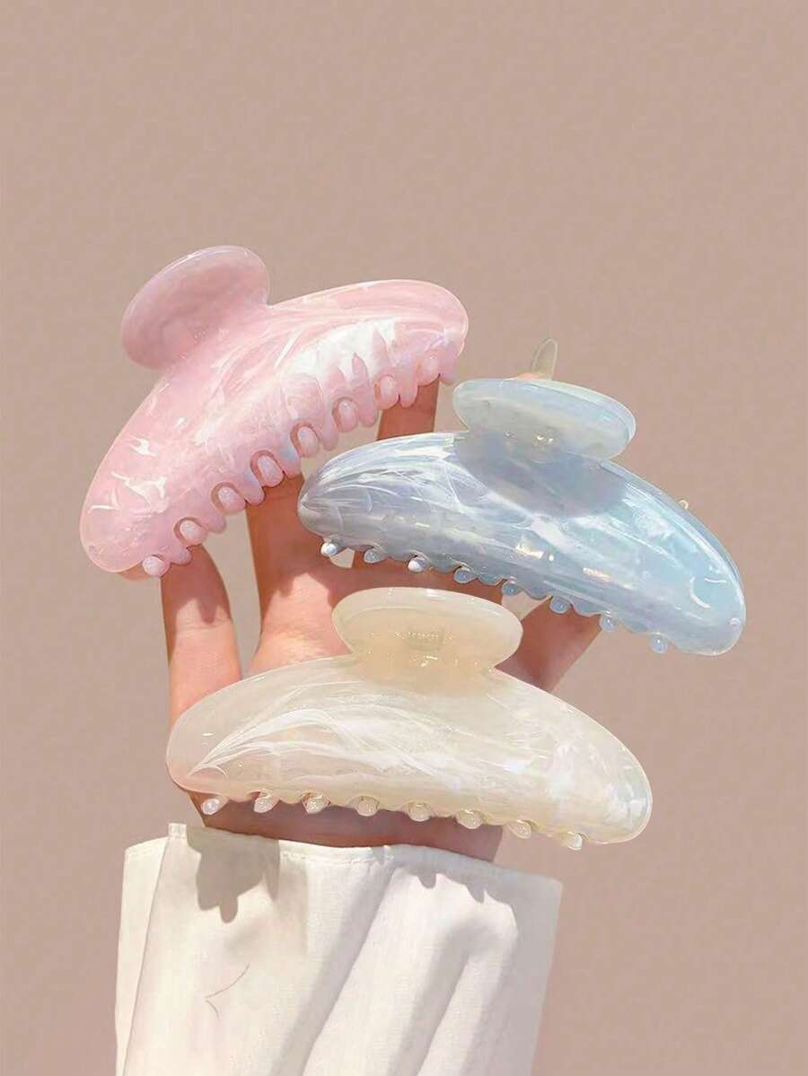 3件/1件 粉色、白色、藍色大號水波紋髮夾 11cm,高品質優雅簡約百搭漸層色夏季髮飾 - 彩色 - 查看 1