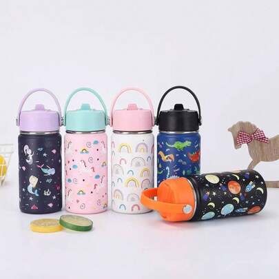 304双层不锈钢保温杯，12盎司卡通时尚防漏真空杯，日常户外便携式保温水壶