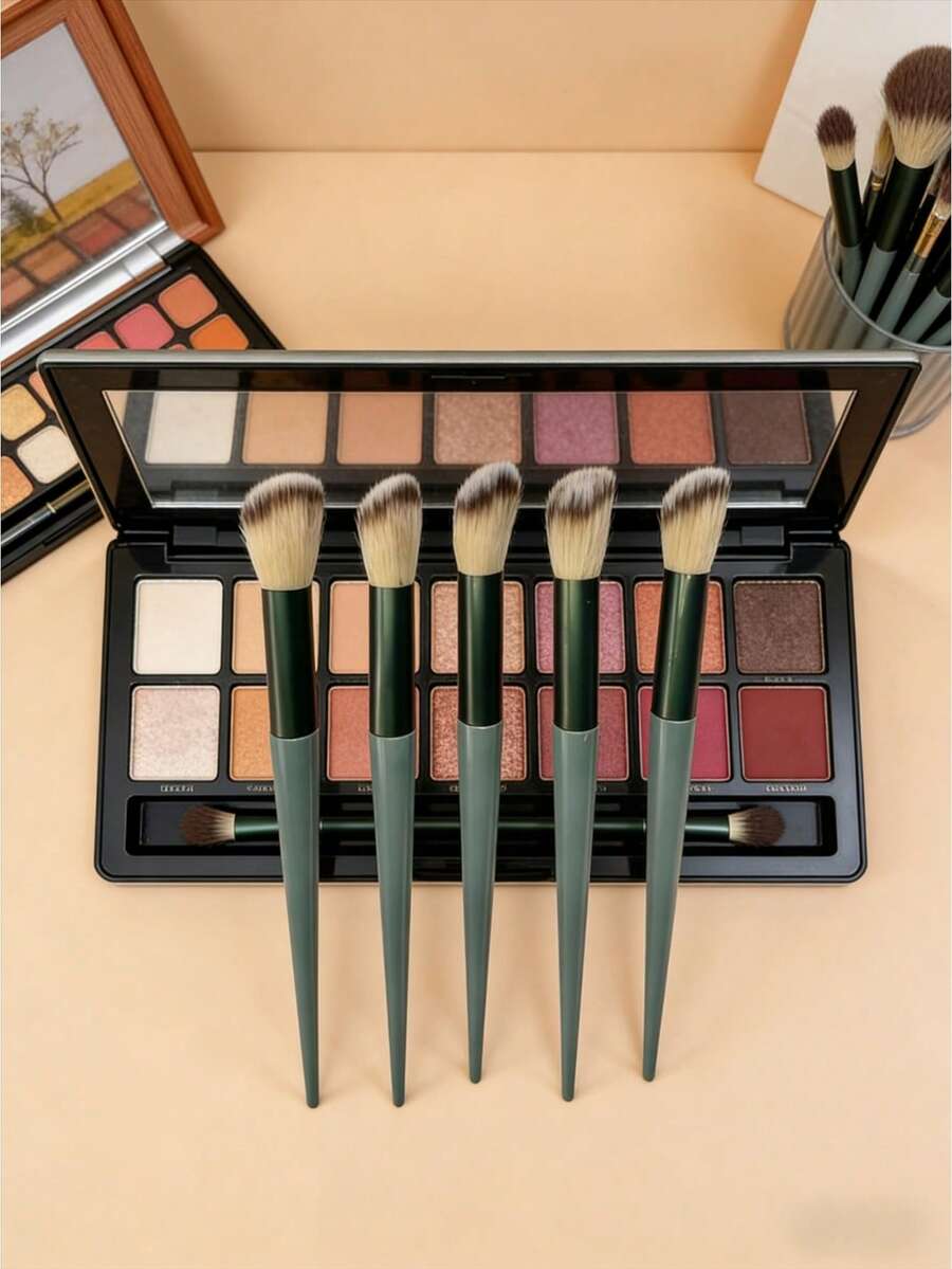 Bộ cọ trang điểm má hồng cán xanh 3/5 món - Cọ trang điểm chuyên nghiệp sợi tổng hợp mềm mại, cọ tạo khối má hồng, cọ nền, cọ bronzer và cọ highlight, bộ dụng cụ làm đẹp cao cấp. - Màu xanh lá cây đậm - Xem 1