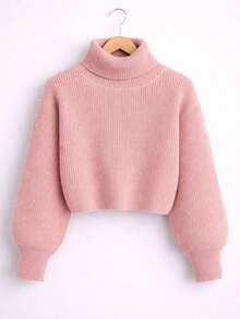 Women's Rose Knit Cropped High Neck Sweater With Off-The-Shoulder Design For Winter - Rosa vieja - Ver 4