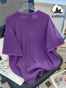 New Summer 2026 Collection, Women's Casual Short-Sleeve T-Shirt With Hot Girl Portrait Print, Made Of Washed Cotton, Versatile For Everyday Wear, 100% Cotton, Sizes S–3XL - 紫色 - 查看 2