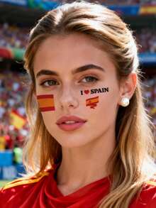 1Pc Flag Tattoo Temporary Tattoo France Portugal England Germany Spain Netherlands Football Waterproof Sweatproof Disposable For Women And Mem Face Arm Waist Chest Leg Abdomen Neck Hand Finger Back For Dancing Party Stage Performance Modernist Body Art - Multicolor - View 3