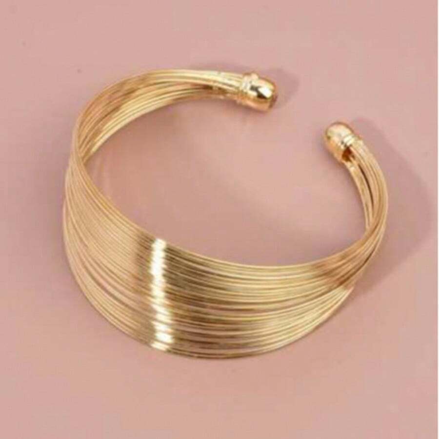 1pc Fashionable Metal Geometric Open Bangle Bracelet, Women Jewelry Accessory - Gold - View 1