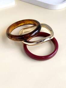 3件套复古波西米亚风厚款多层棕色亚克力手镯，奢华高端，适合女性、情侣、派对、日常佩戴 - 彩色 - 查看 3