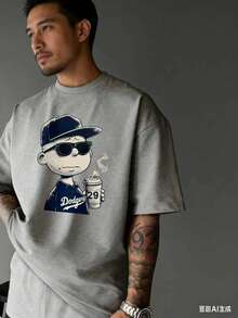[L0s Angeles Dodgers Merchandise T-Shirt] A Must-Have Outdoor Sports T-Shirt For Baseball Fans | High-Quality Thick, Loose-Fitting T-Shirt - 灰色 - 查看 1