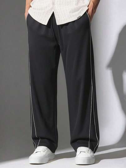 Men's Casual Straight Striped Pants, Loose Fit Versatile Sports Trousers, Spring Autumn New Arrival