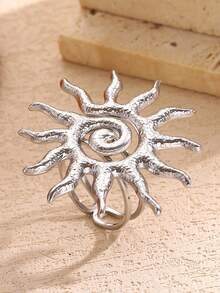 1 pieza Anillo abierto de acero inoxidable con diseño minimalista y moderno de girasol, adecuado para uso diario y vacaciones de mujeres - Plateado - Ver 2