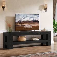 Tribesigns 59" Long TV Stand For 55/60/65/75-Inch TVs, Rustic Media TV Console With Storage Shelve, Entertainment Center Television Stand For Living Room, Bedroom (Black) - màu đen - Xem 4