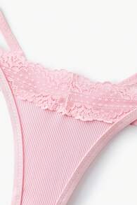 Bisouelle Fashion Lace-Trim Low-Waist Thong Panties - Pink - View 4