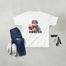 Roblo Gamer Kids T-Shirt - Rainbow Tie Dye Peace Sign Tee - 白色 - 查看 11