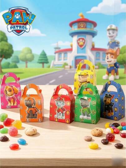 Paw Patrol Set de 6/18 cajas de regalo de dulces, incluye Rubble, Chase, Rocky, Zuma, Skye, Everest, Tracker, Tuck, Ella, Rex, WildCat y Liberty. Cajas de fiesta de cumpleaños lindas, con patrones de dibujos animados vívidos, cajas de papel coloridas, cajas de regalo desechables con cierre automático (6 piezas por set).