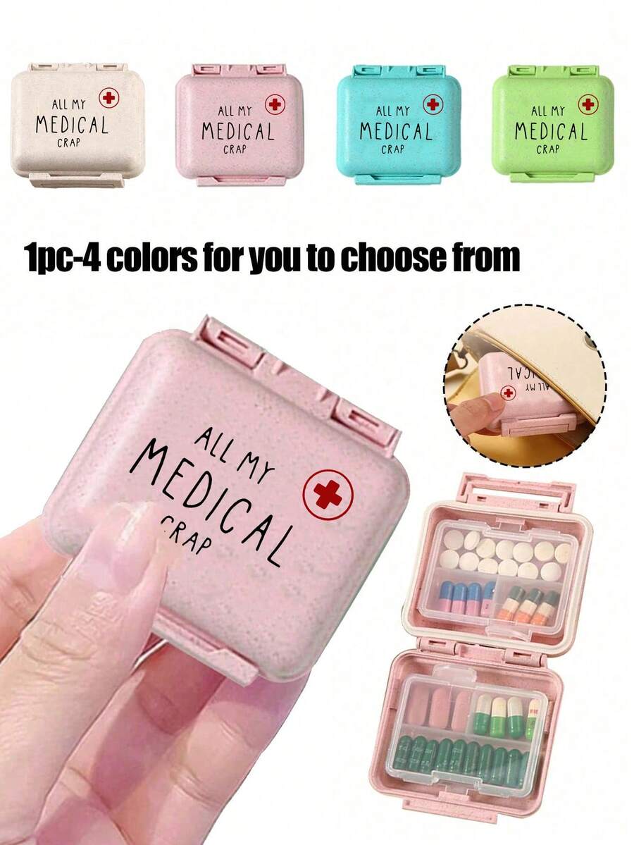 Mini 6-Compartment Portable Pill Case, Medicine Storage Box, Travel Pill Box Printed With "My Pill Bag" And Pill Pattern, Sealed Storage For Pills, 6-Day Weekly Pill Box, Travel Medication Storage Box, Daily Vitamin Pill Box, Pocket Pill Box, Charming Storage Box, Household & Travel Essential - Multicolor - View 1