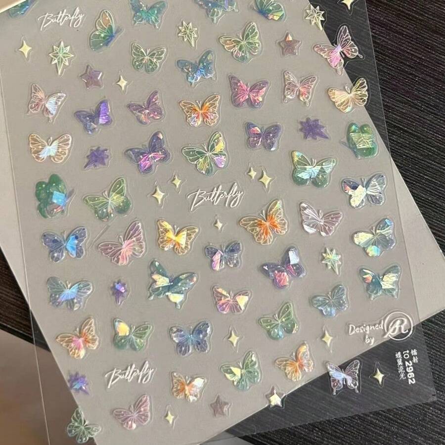 可爱日式儿童表演蝴蝶美甲贴纸，飘逸轻盈蝴蝶美甲贴纸，高级美甲贴纸，彩色蝴蝶仙子美甲贴纸