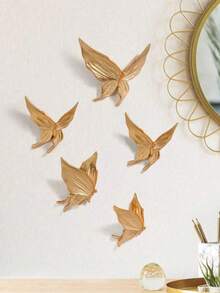 5件套蝴蝶舞动墙饰创意墙饰DIY吊坠墙贴3D墙饰蝴蝶秋季房间装饰圣诞装饰卧室装饰 - 金色 - 查看 2