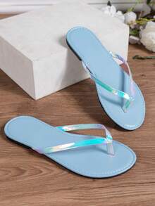 Dép xỏ ngón đế bằng thời trang nữ, dép đi biển thoải mái cho mùa hè. - Màu xanh nhạt - Xem 4