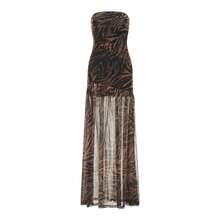 Women's Tube Top Dress Slim Strapless Backless Mesh Patchwork Tropical Leopard Print High Slit Long Dress for Party Club Night - Marrón - Ver 6